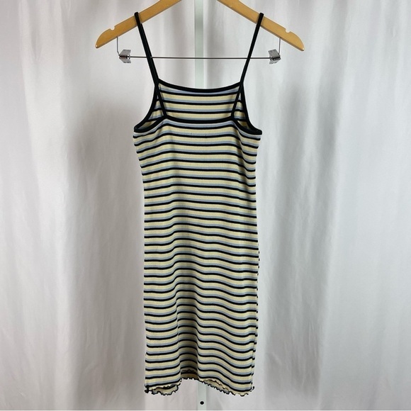 Wild Fable Medium 90's Stripe Ribbed Striped Lettuce Hem Mini Dress Retro - Picture 2 of 5